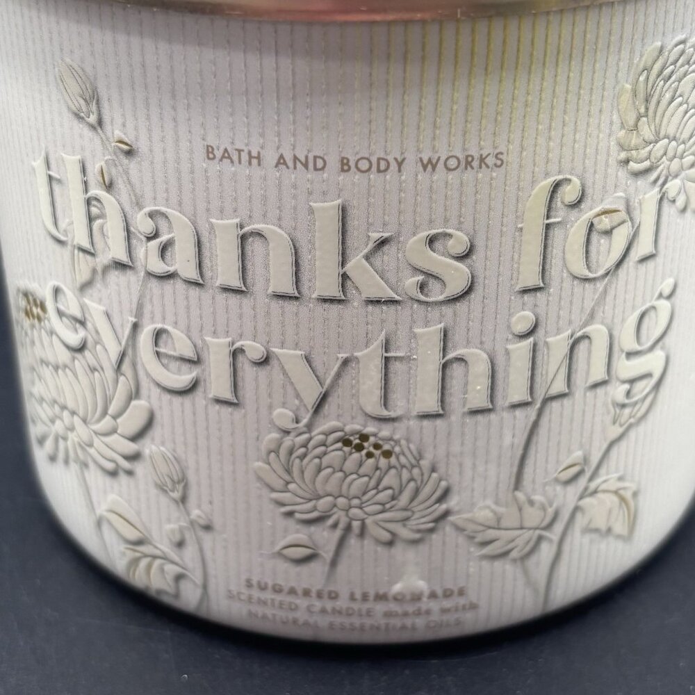 Bath & Body Works Thanks For Everything 3 Wick Candle 14.5 oz Sugared Lemonade - Picture 8 of 16